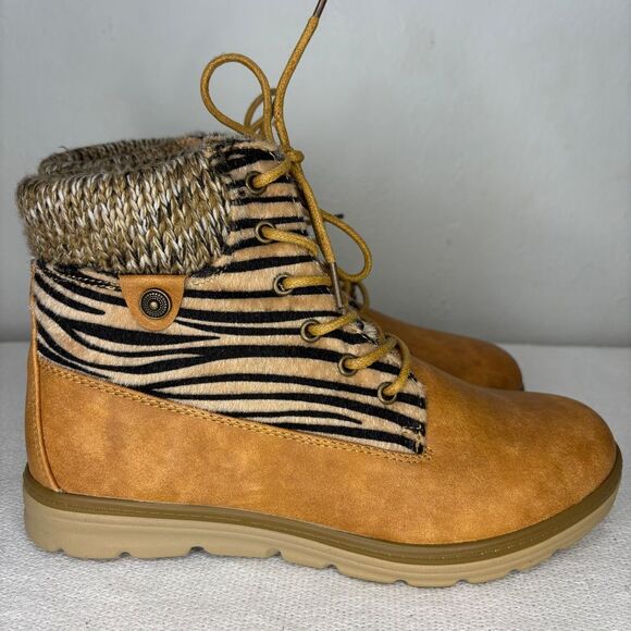 Women's Globalwin Waterproof Winter Snow Boots Sz 8.5 Brown/Black Zebra Tan NWOB - Picture 1 of 9